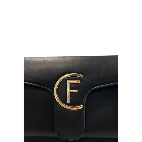 Cristinaeffe CF24FW021_NERO black leather handbag by Jag Couture London - New York, with sleek design and gold-tone hardware.