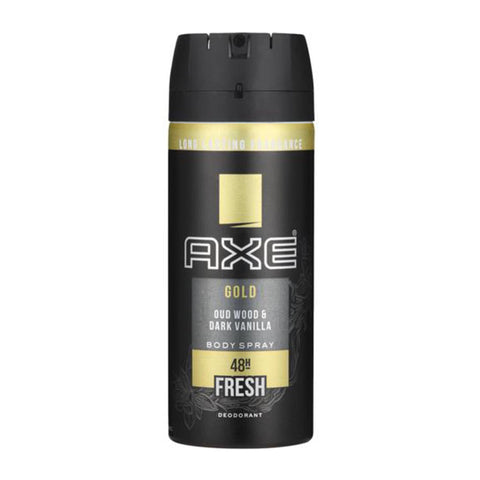 Jag Couture London New York Axe Gold Deodorant 150ml spray bottle on a plain background