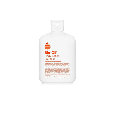 Jag Couture London New York Bio-Oil Moisturising Body Lotion 250ml bottle, smooth texture, and sleek packaging.