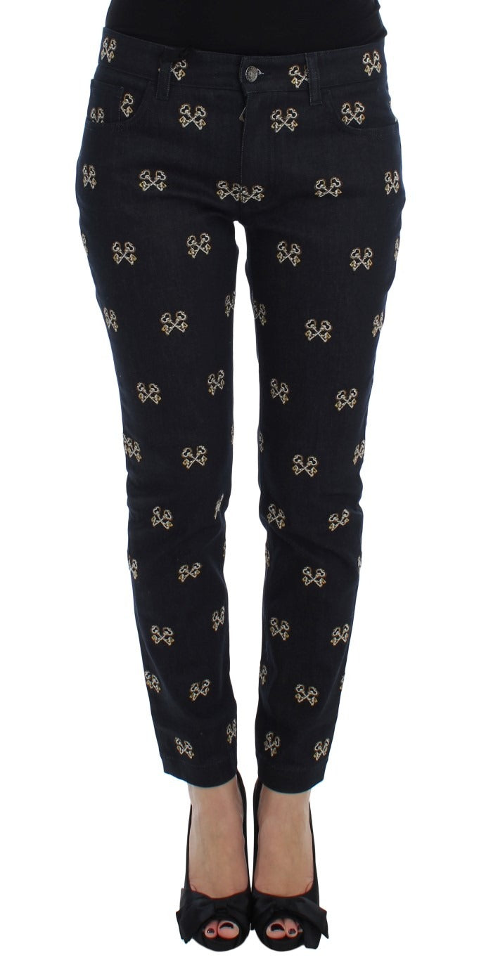 Blue Dolce & Gabbana Key Embroidered Slim Fit KATE jeans with detailed embroidery and classic denim look.