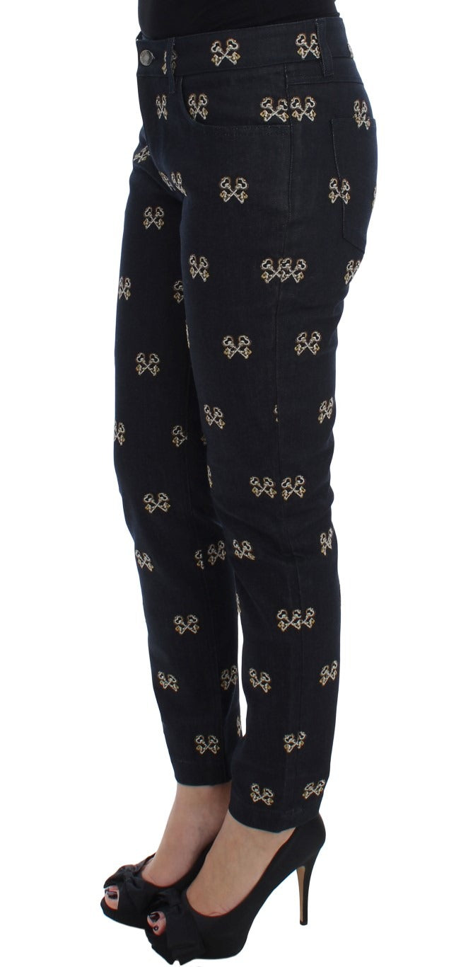 Blue Key Embroidered Slim Fit KATE Jeans by Dolce & Gabbana featuring embroidered details and a sleek slim fit cut.