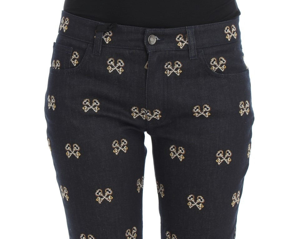 Blue embroidered slim fit KATE jeans by Dolce & Gabbana, featuring classic five-pocket design and subtle embroidery details.