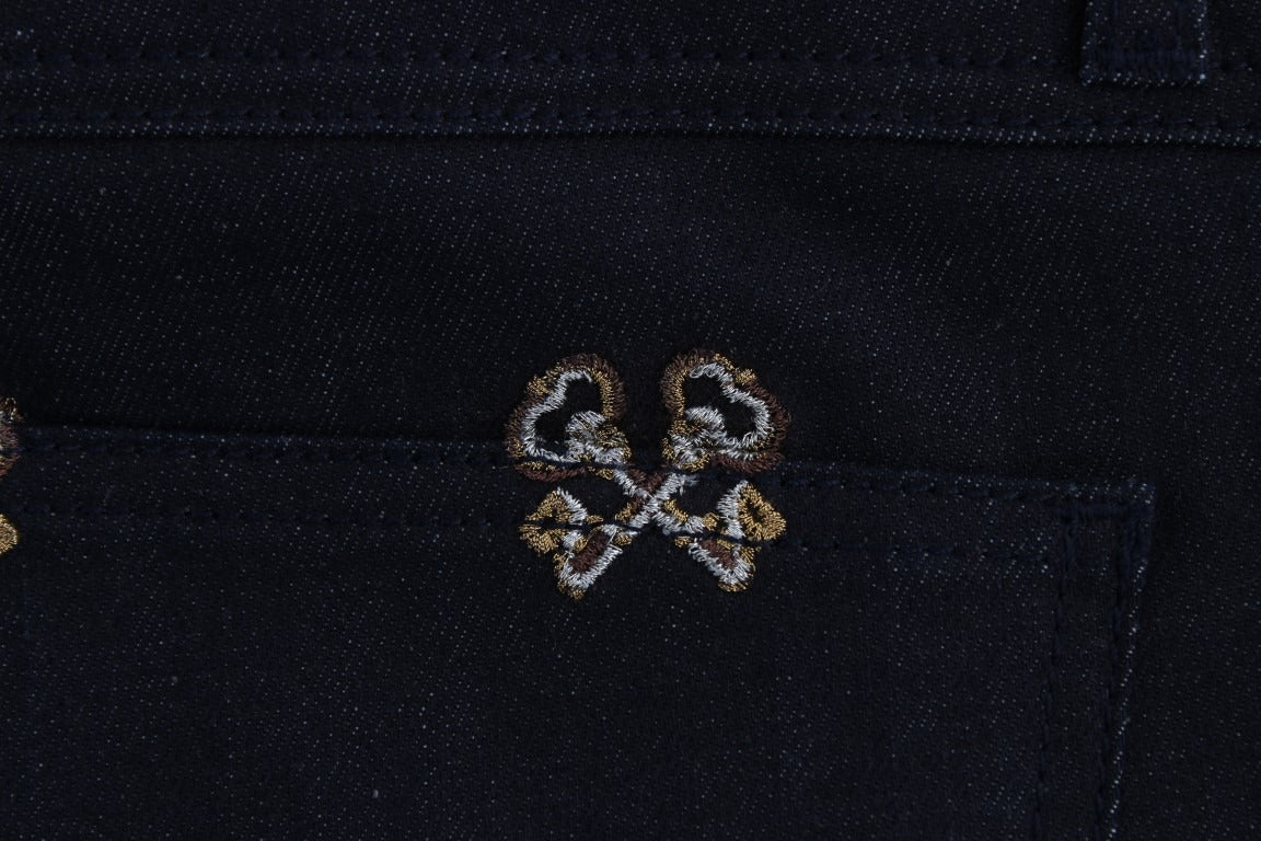 Blue Dolce & Gabbana Kate jeans with embroidered slim fit key design, showcasing detailed stitching and classic denim style.