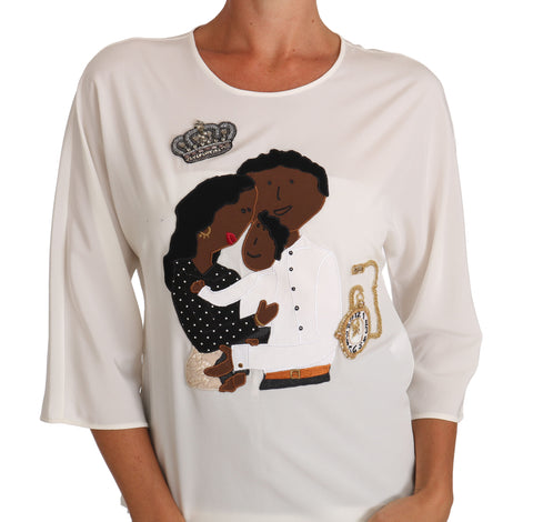 White silk crystal T-shirt by Dolce & Gabbana featuring subtle crystal details and a relaxed fit.