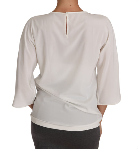 White Silk Crystal T-shirt by Dolce & Gabbana featuring subtle crystal embellishments and a soft silk fabric.