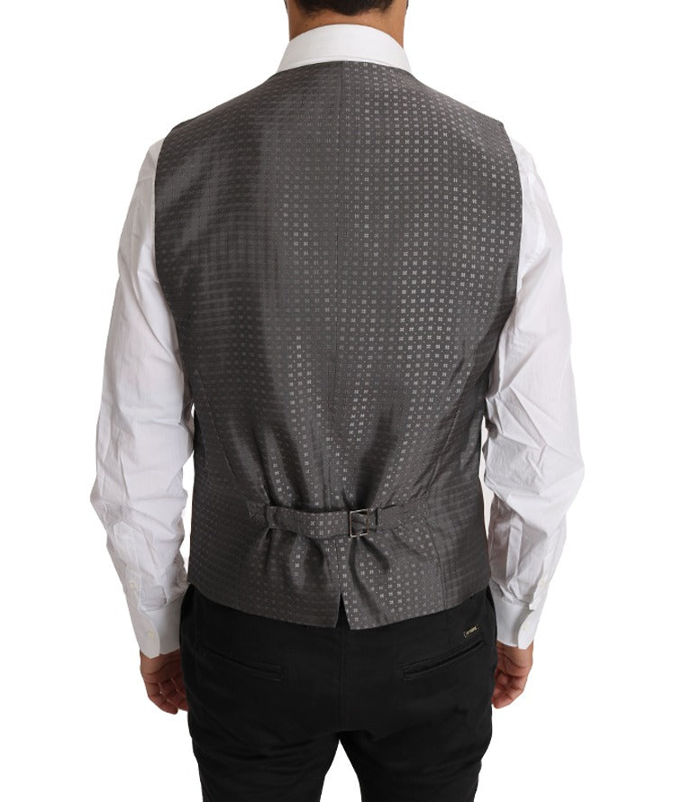 Brown wool silk waistcoat vest by Dolce & Gabbana, featuring tailored fit and luxurious fabric, displayed on a neutral background.