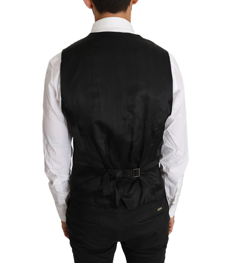 Gray solid 100% wool waistcoat vest by Dolce & Gabbana, featuring a tailored fit and classic design.
