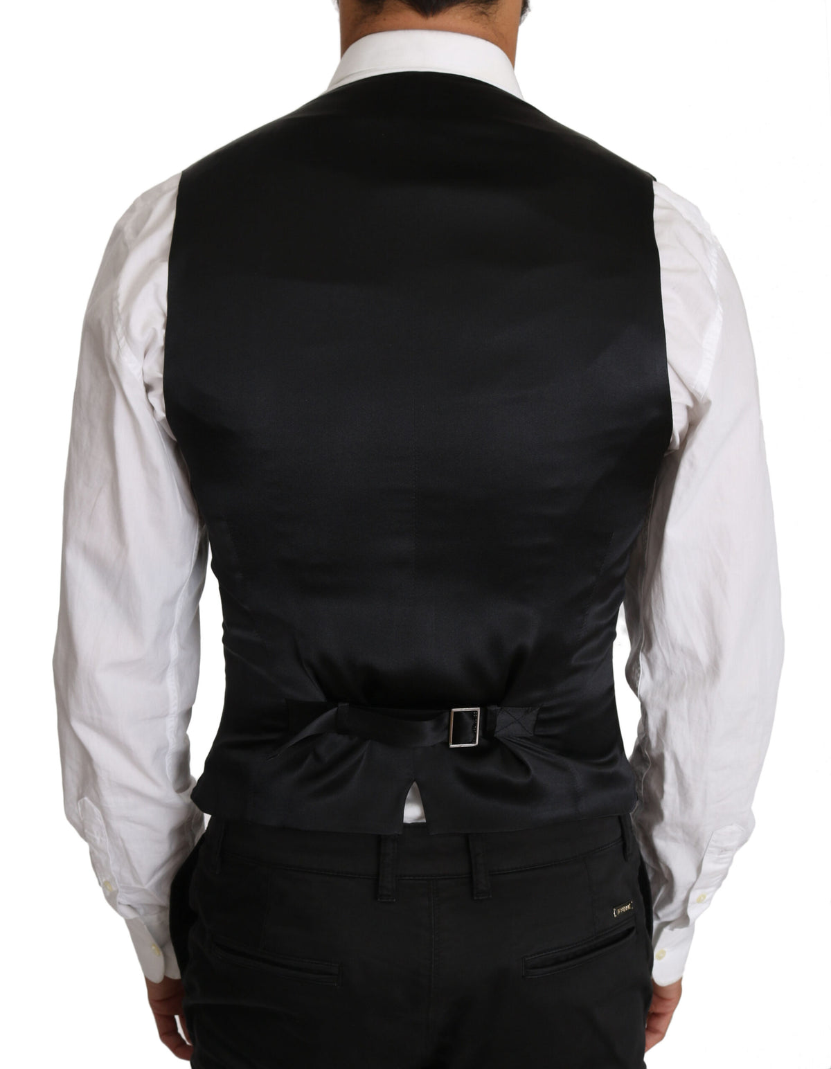 Gray wool double-breasted waistcoat vest by Dolce & Gabbana, front view showing tailored fit and classic design details.