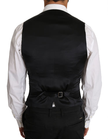 Gray wool double-breasted waistcoat vest by Dolce & Gabbana, front view showing tailored fit and classic design details.
