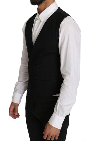 Gray wool double-breasted waistcoat vest by Dolce & Gabbana, featuring classic tailoring and button details.