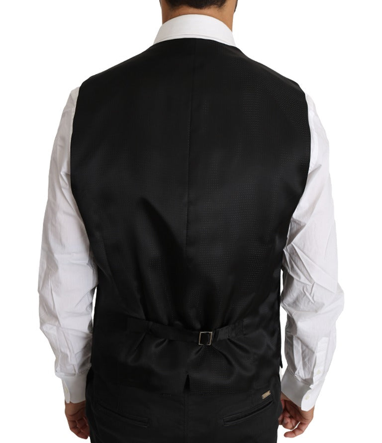 Gray wool and silk waistcoat vest by Dolce & Gabbana, featuring a tailored fit and classic design.