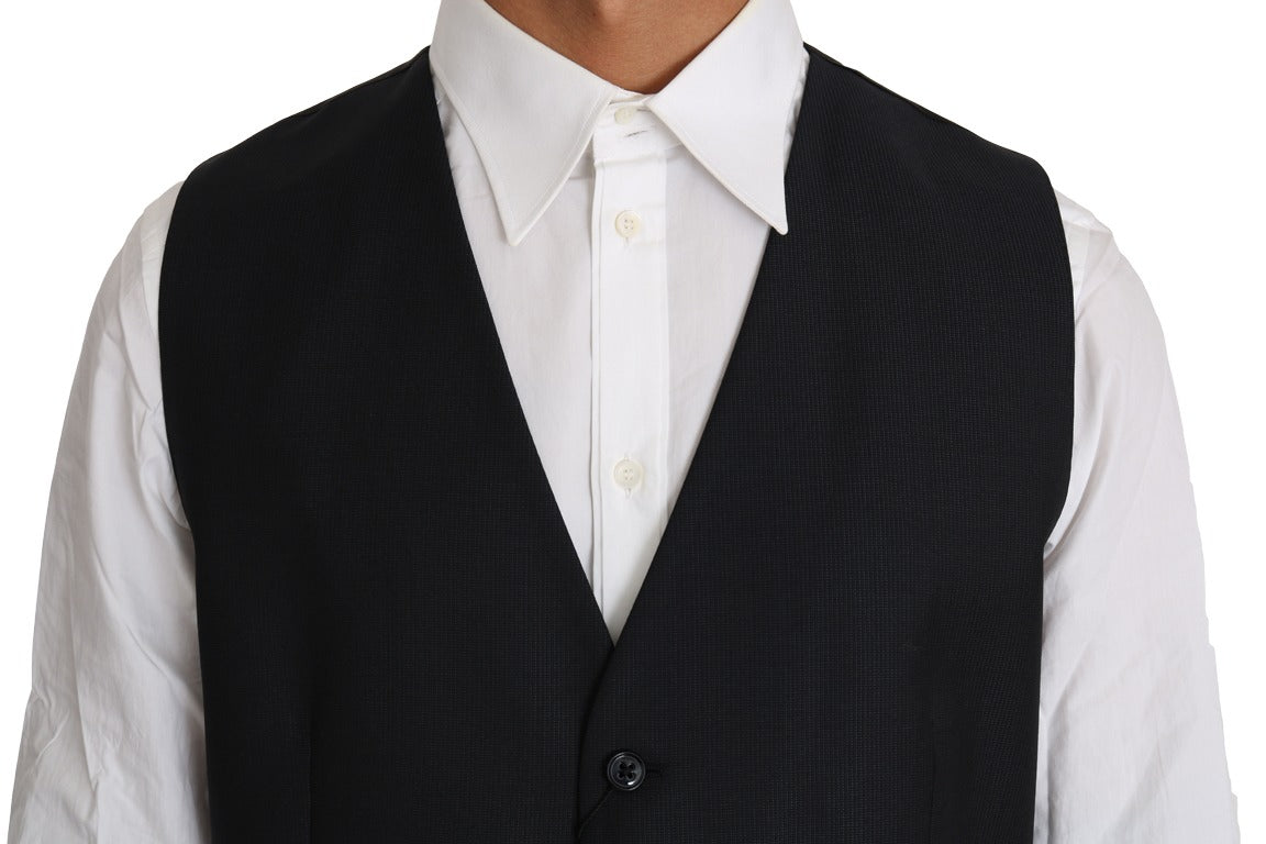 Gray wool and silk waistcoat vest by Dolce & Gabbana, featuring tailored fit and classic design.