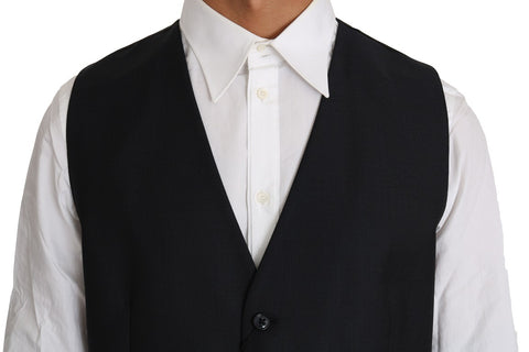 Gray wool and silk waistcoat vest by Dolce & Gabbana, featuring tailored fit and classic design.