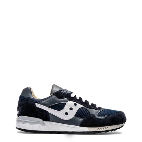 Saucony Shadow-5000 sneakers in black and white with suede and mesh materials, showcasing classic athletic shoe design.