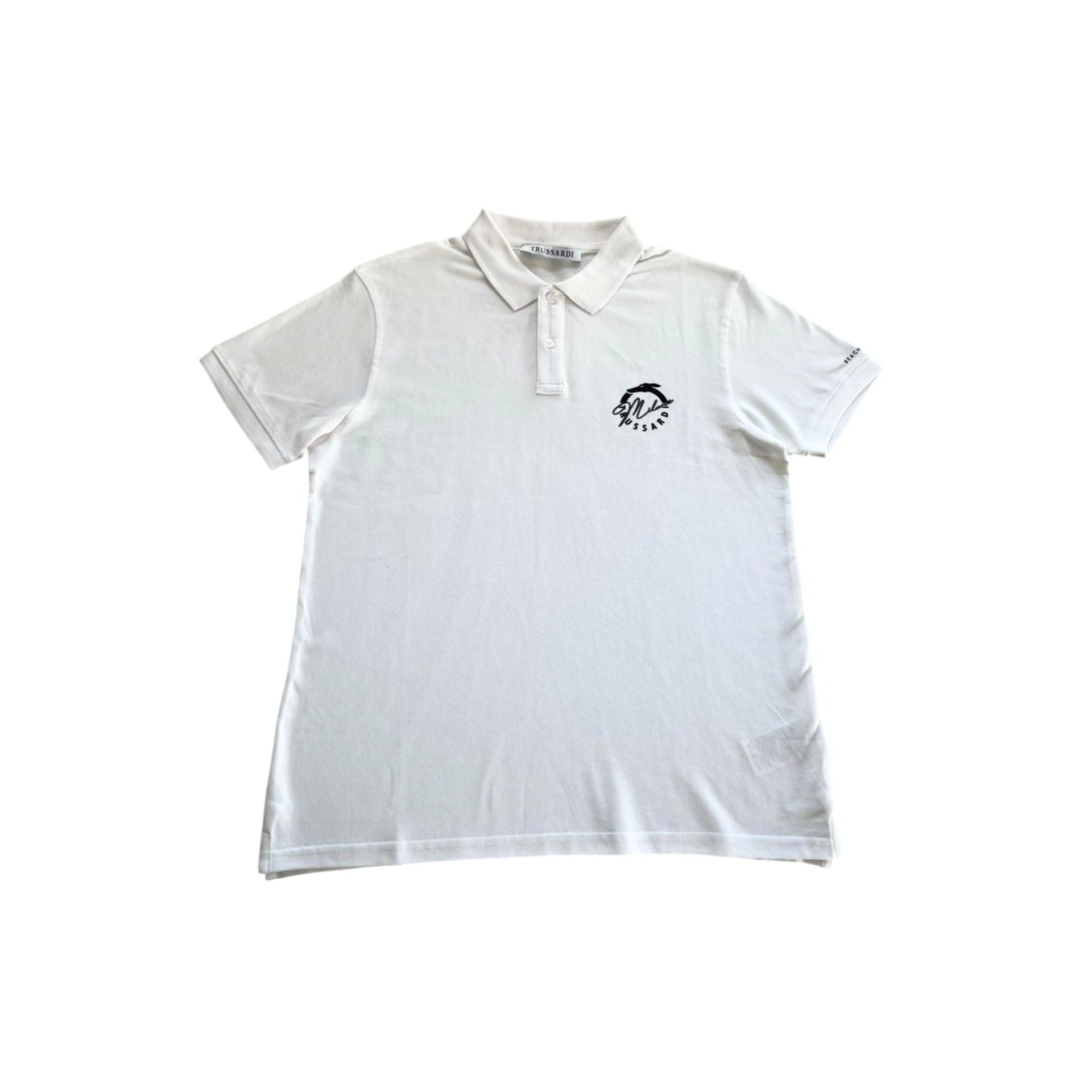 White Trussardi beachwear TRU25MPL01 from Jag Couture London - New York, featuring stylish fabric and beach-ready design.