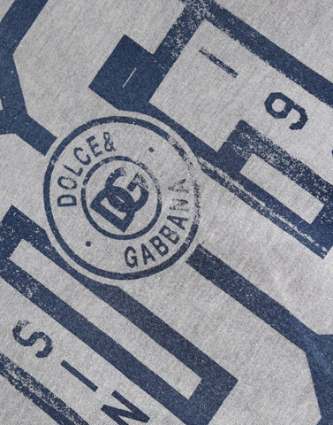 Gray Logo Print Cotton Crew Neck T-shirt