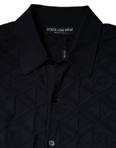 Black Silk Crew Neck Men Cardigan Sweater