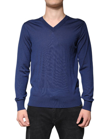 Navy Blue Cashmere V-neck Pullover Sweater