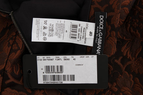 Brown floral brocade mini bubble skirt from Dolce & Gabbana showcasing a textured floral pattern and fitted silhouette.