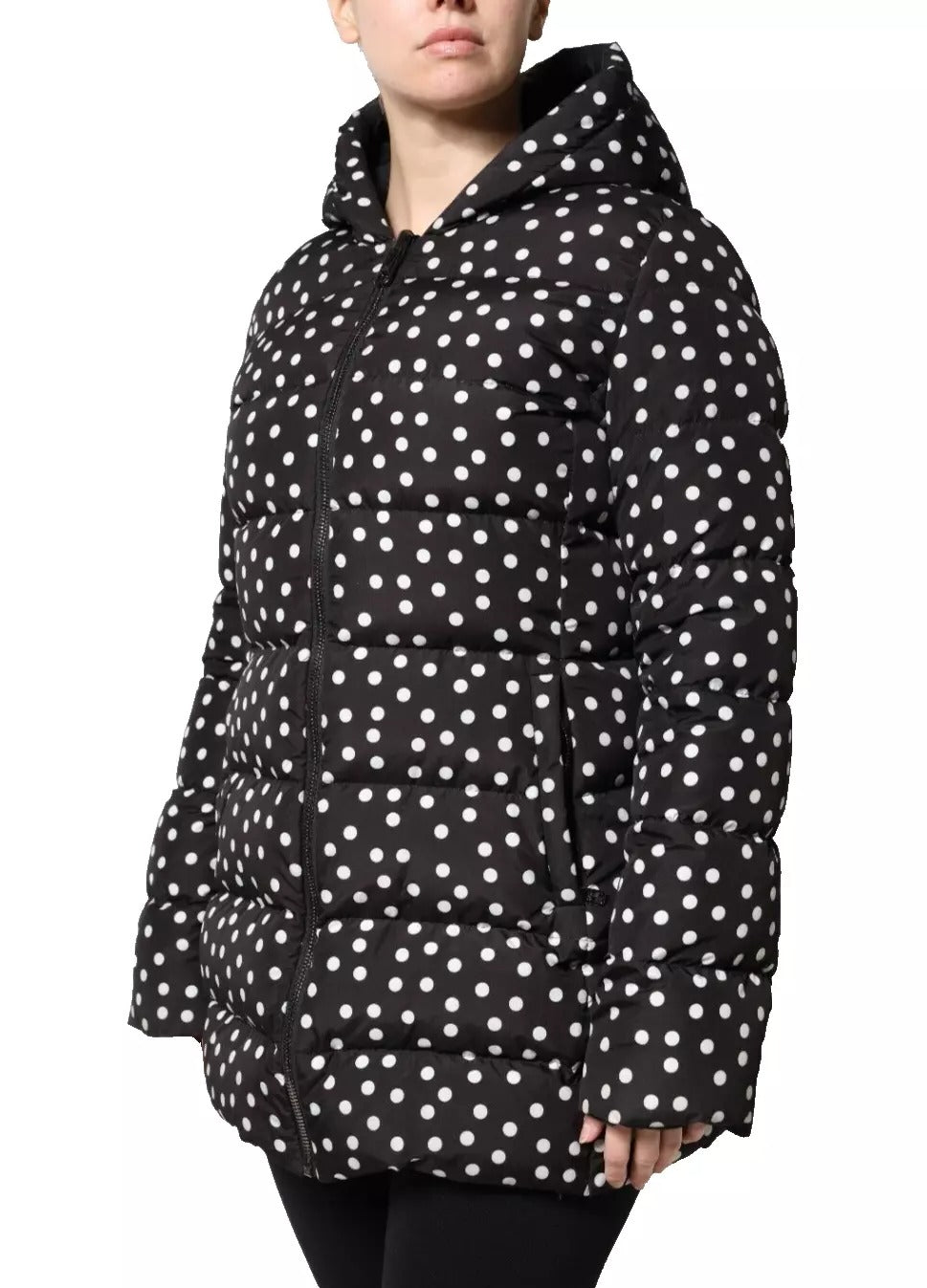 Reversible black polyester hooded jacket by Dolce & Gabbana, showing front view with hood and sleek fabric.