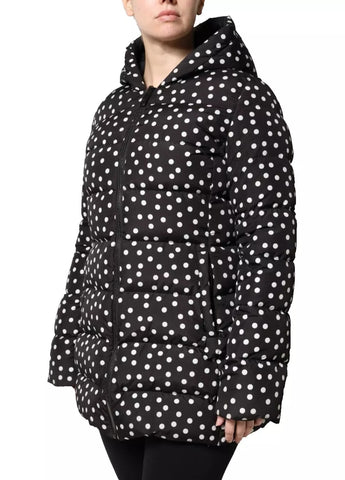 Reversible black polyester hooded jacket by Dolce & Gabbana, showing front view with hood and sleek fabric.