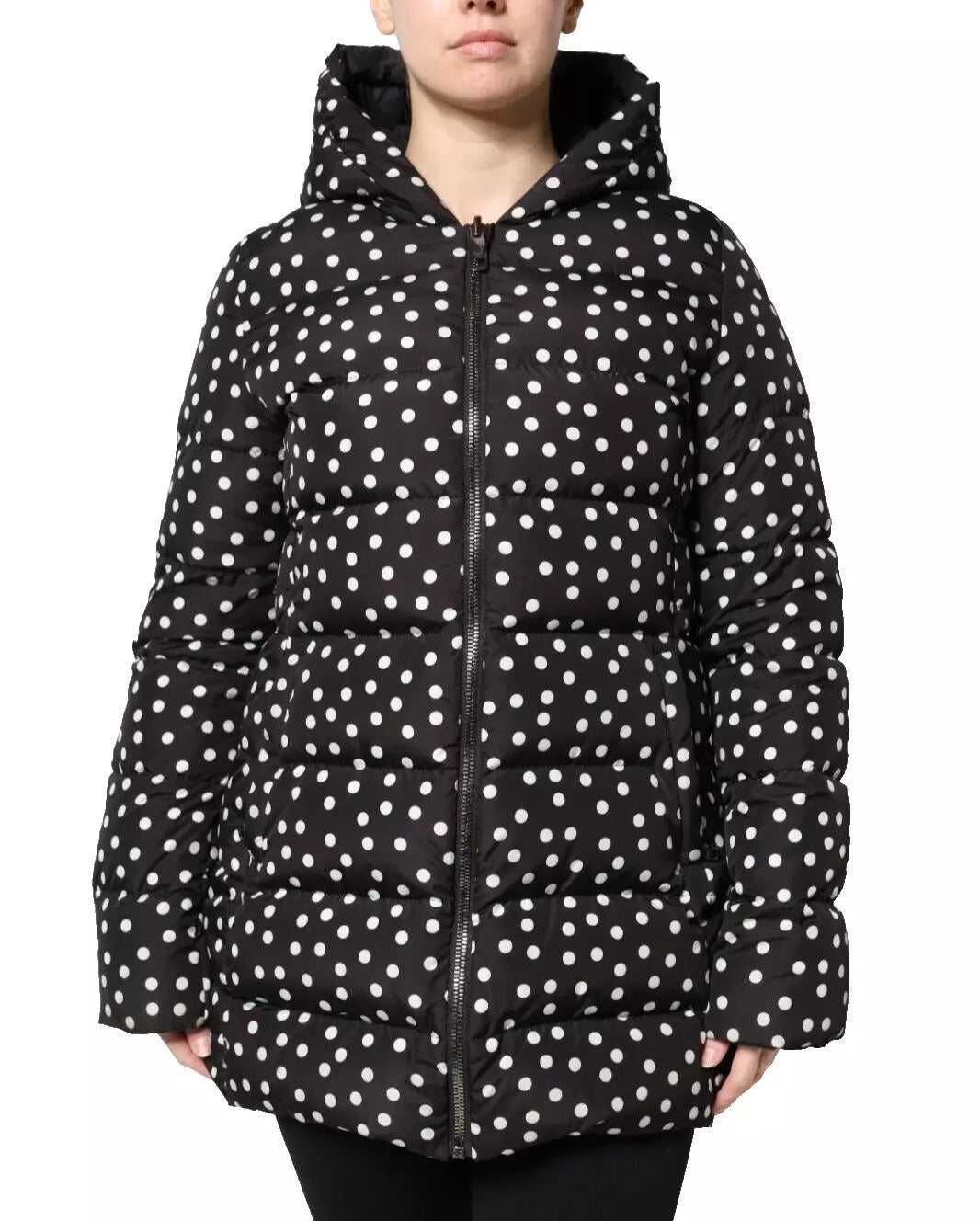 Reversible black polyester hooded jacket by Dolce & Gabbana, showing both the outer and inner sides.