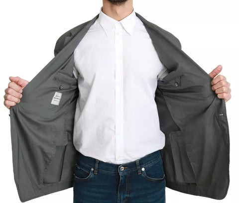 Gray Cotton Single Breasted Formal Blazer