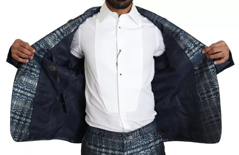 Blue Silver Shiny 2 Piece Slim GOLD Suit
