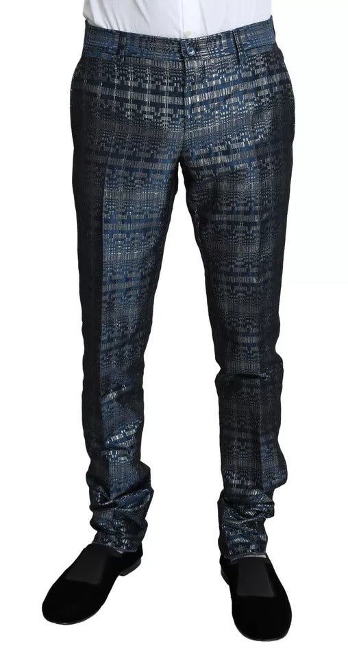 Blue Silver Shiny 2 Piece Slim GOLD Suit