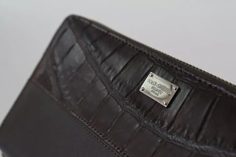 Brown Exotic Leather Zip Around Continental Clutch Wallet