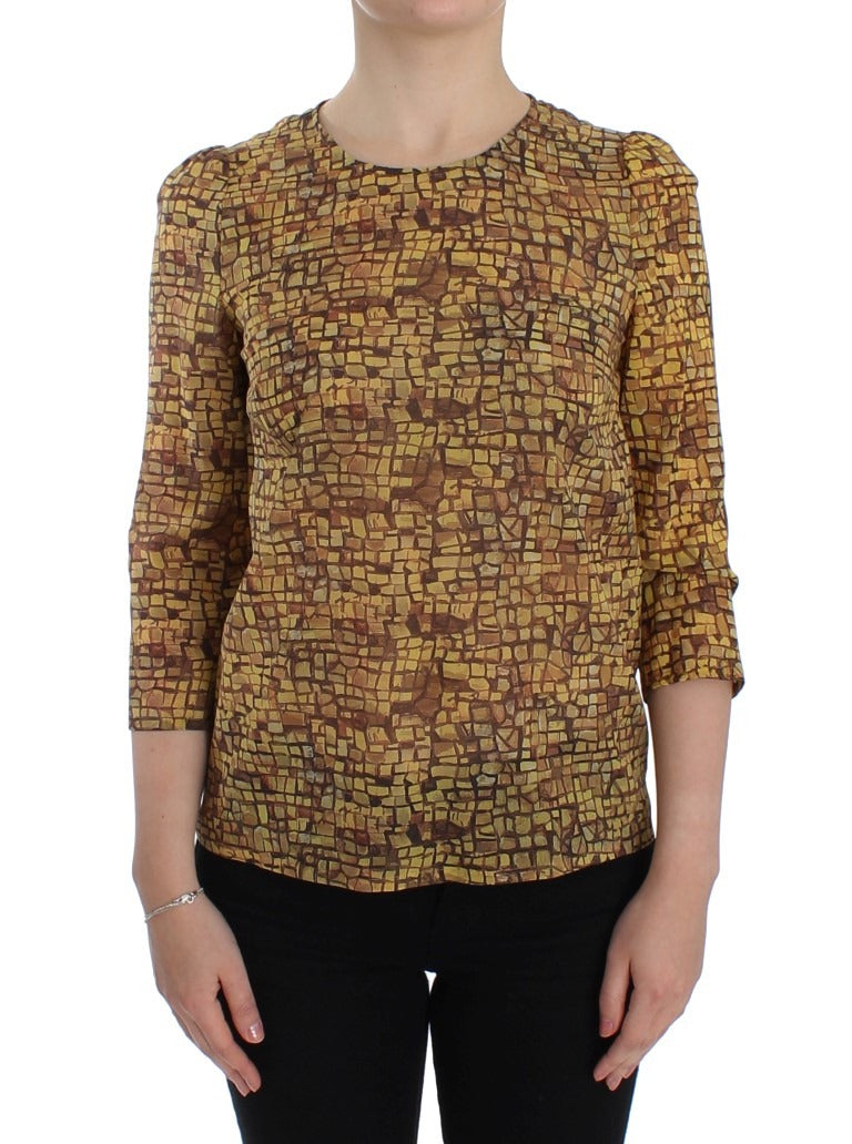 Multicolor mosaic print silk blouse T-shirt by Dolce & Gabbana, featuring vibrant patterns and a stylish, relaxed fit.