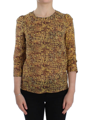 Multicolor mosaic print silk blouse T-shirt by Dolce & Gabbana, featuring vibrant patterns and a stylish, relaxed fit.