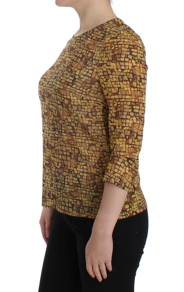 Multicolor mosaic print silk blouse T-shirt by Dolce & Gabbana featuring vibrant patterns and a stylish, fitted design.