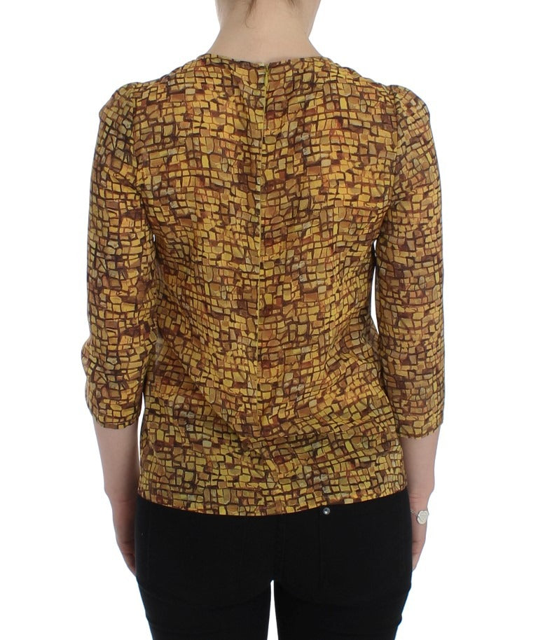 Multicolor mosaic print silk blouse from Dolce & Gabbana featuring a stylish T-shirt design.