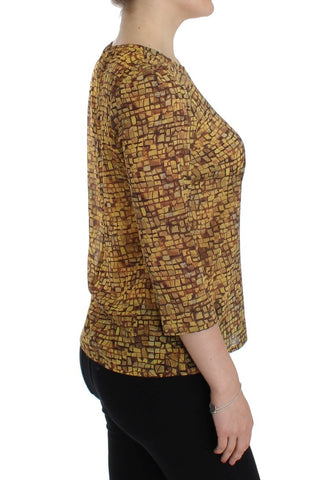 Multicolor mosaic print silk blouse by Dolce & Gabbana featuring vibrant patterns and a stylish T-shirt design.