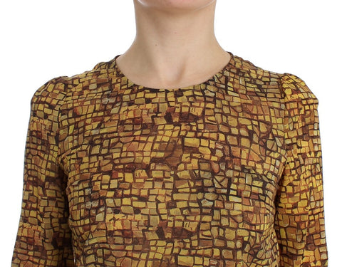 Multicolor mosaic print silk blouse T-shirt by Dolce & Gabbana featuring vibrant patterns and a stylish, modern design.