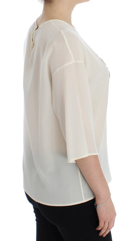 White sequined silk blouse by Dolce & Gabbana featuring a key design, perfect for elegant T-shirt or top style.