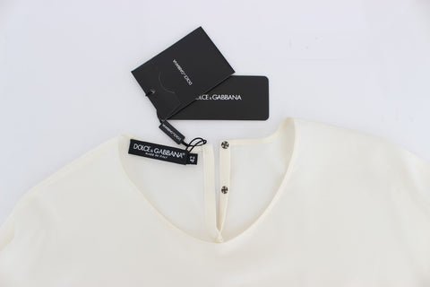 White sequined silk blouse T-shirt top by Dolce & Gabbana with a relaxed fit and elegant key design, perfect for stylish casual wear.