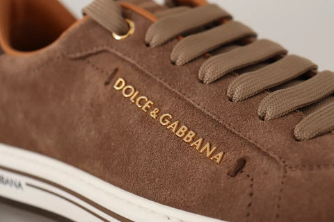 Brown Suede Logo Low Top Sneakers Men Shoes