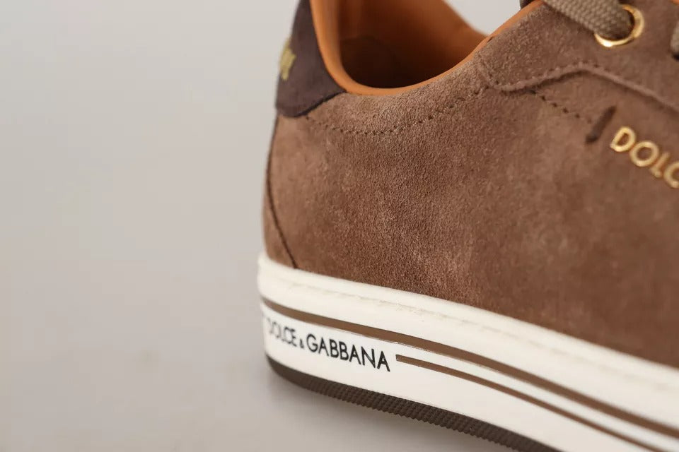 Brown Suede Logo Low Top Sneakers Men Shoes