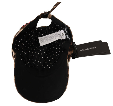 Brown leopard sequin Sicily applique baseball hat by Dolce & Gabbana with leopard print and sequin details.