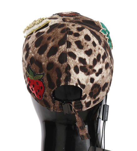 Brown leopard sequin Sicily applique baseball hat by Dolce & Gabbana with leopard print and sparkling sequins.