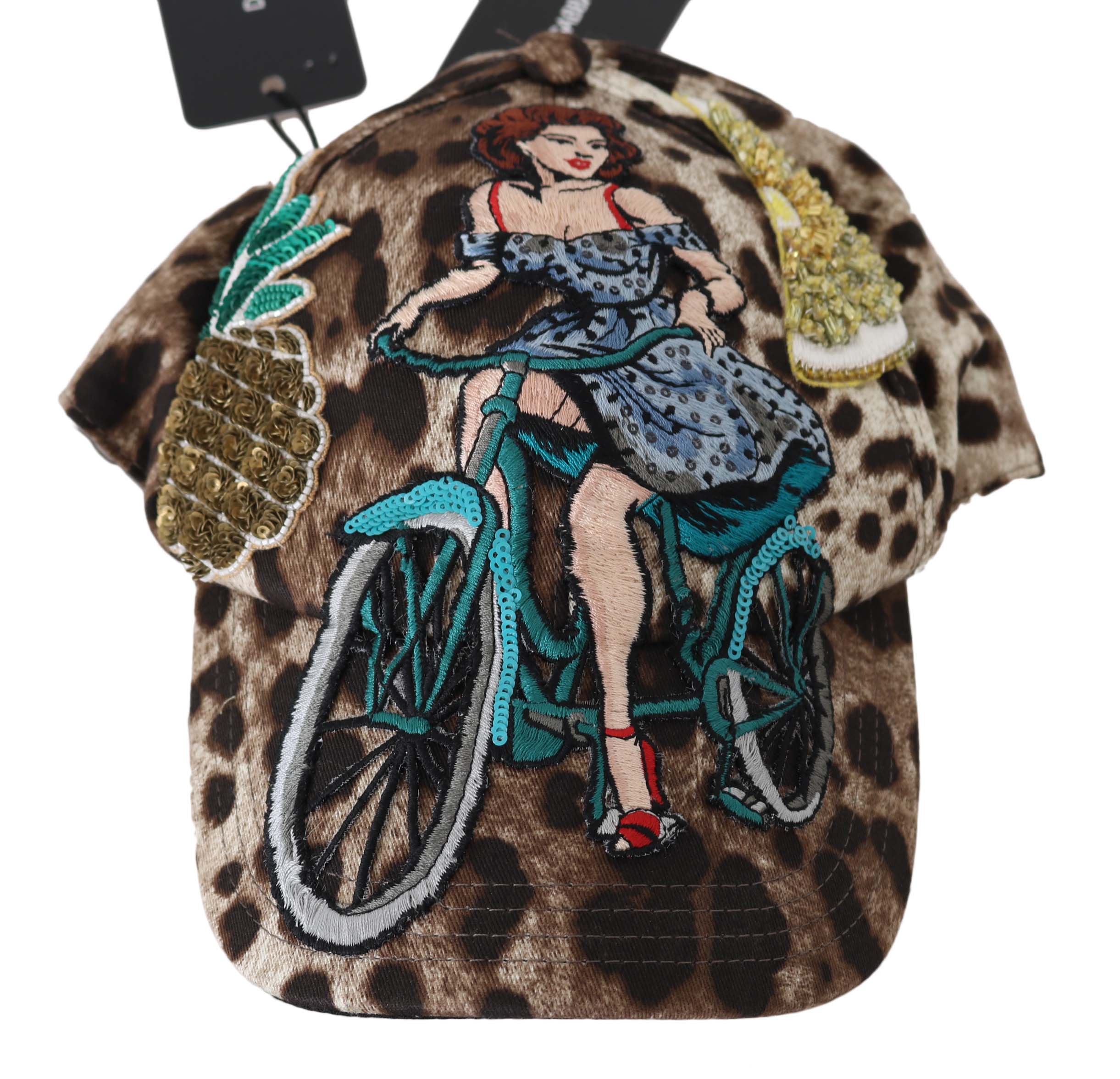 Brown leopard sequin Sicily applique Dolce & Gabbana baseball hat with embroidered details and adjustable strap.