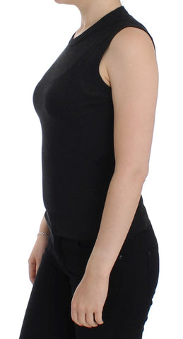 Black sleeveless crewneck vest pullover by Dolce & Gabbana, shown on a mannequin, highlighting its sleek, fitted design.
