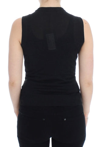 Black sleeveless crewneck vest pullover by Dolce & Gabbana, showcasing a fitted knit design and classic sleeveless style.