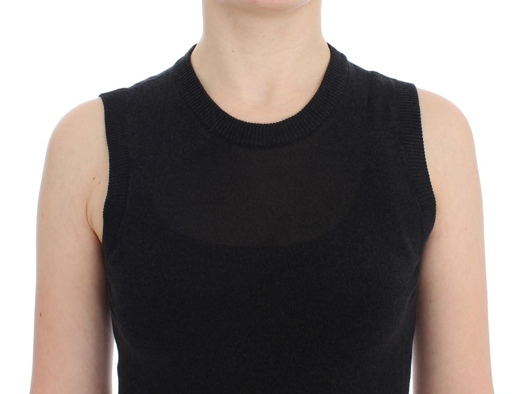 Black sleeveless crewneck vest pullover by Dolce & Gabbana, close-up showing soft fabric and classic fit.