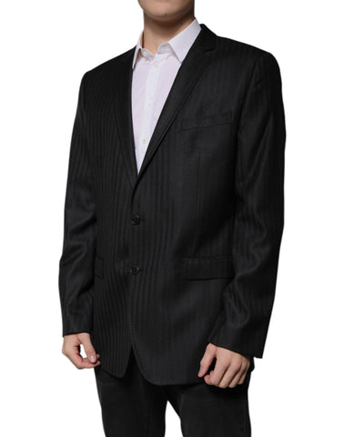 Dark Gray Stripe Wool Single Breasted Blazer
