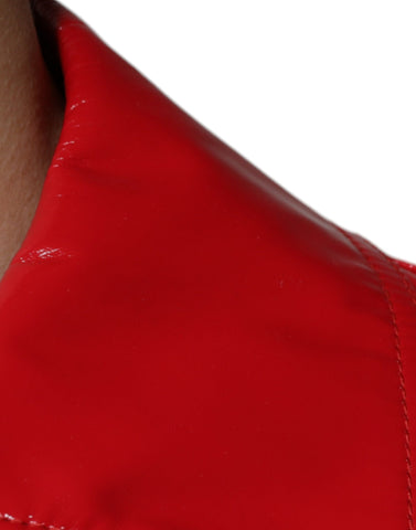 Red Polyester Button Down Collared Jacket