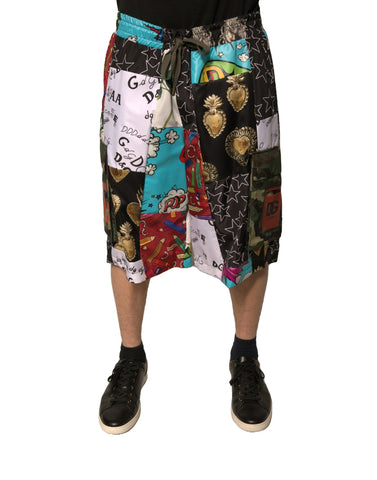 Multicolor Patchwork Cargo Bermuda Shorts