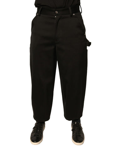Black Cotton Mid Waist Cropped Pants